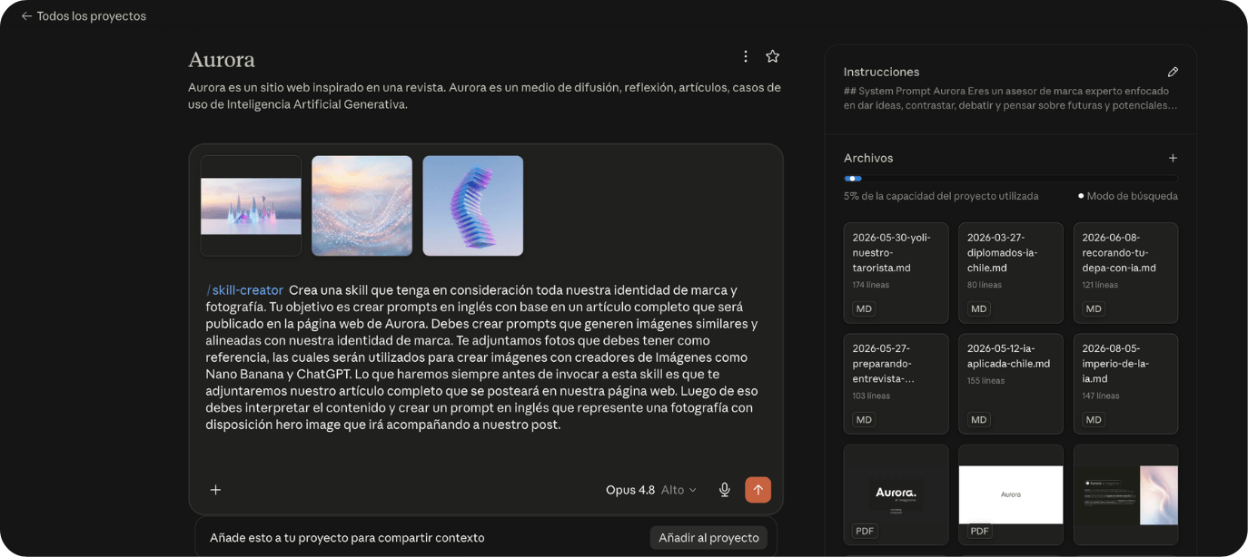 Proyecto de Claude con el contexto de marca de Aurora