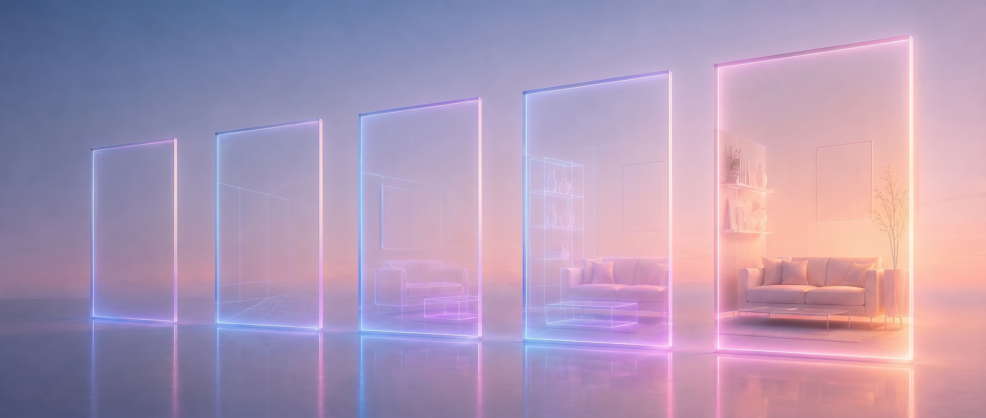 Paneles de vidrio con living rooms proyectados